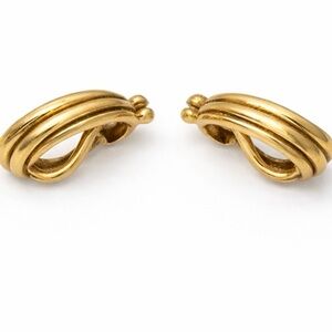Vintage Gold Tone Ribbed Clip-On Earrings Classic Minimalist
